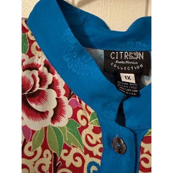 Citron Santa Monica Bouquet Clusters Silk Blouse XL - Picture 8 of 11